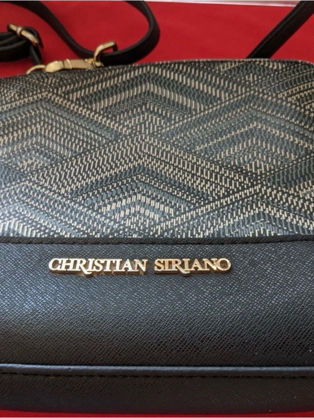 Christian Siriano Black and Metallic Chevron Mini Crossbody